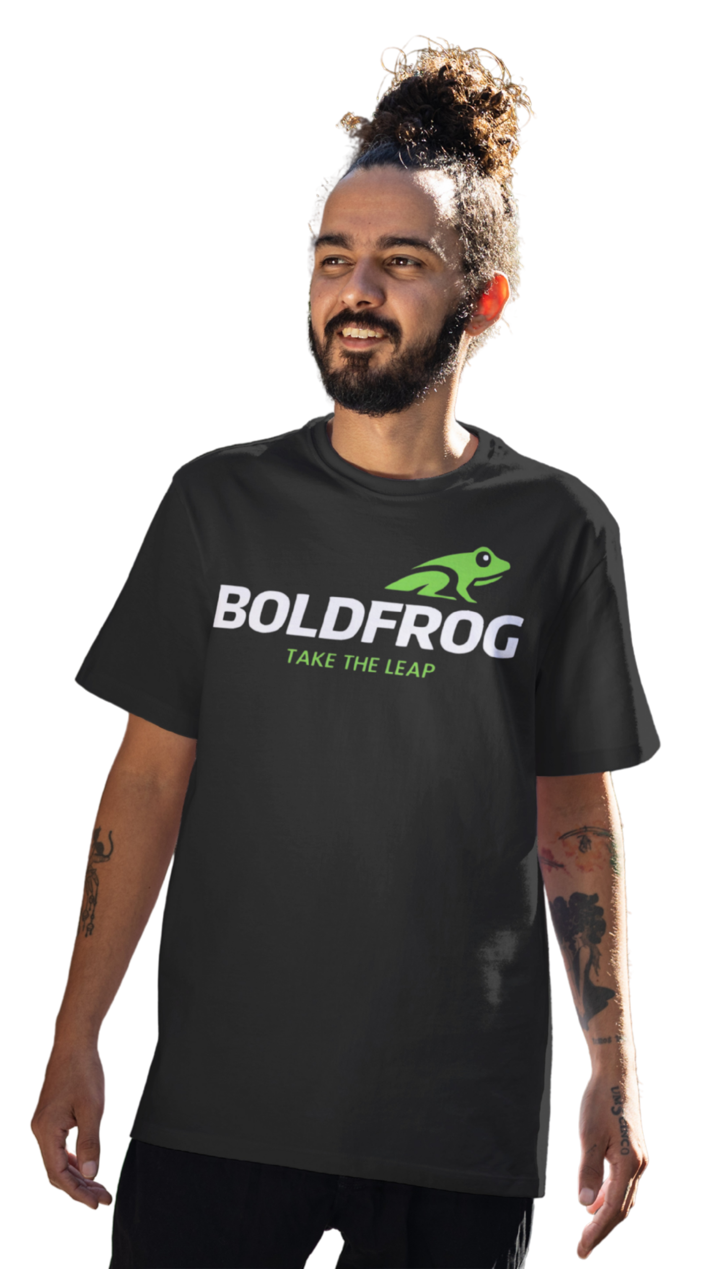 BoldFrog Apparel Black Logo T-Shirt on Male Model.
