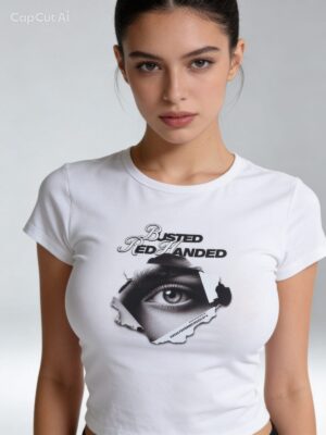 Home Busted Red Handed women's white graphic t-shirt by BoldFrog Apparel