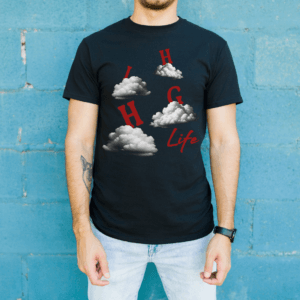 High Life cloud graphic black 220 GSM regular fit cotton T-shirt front view